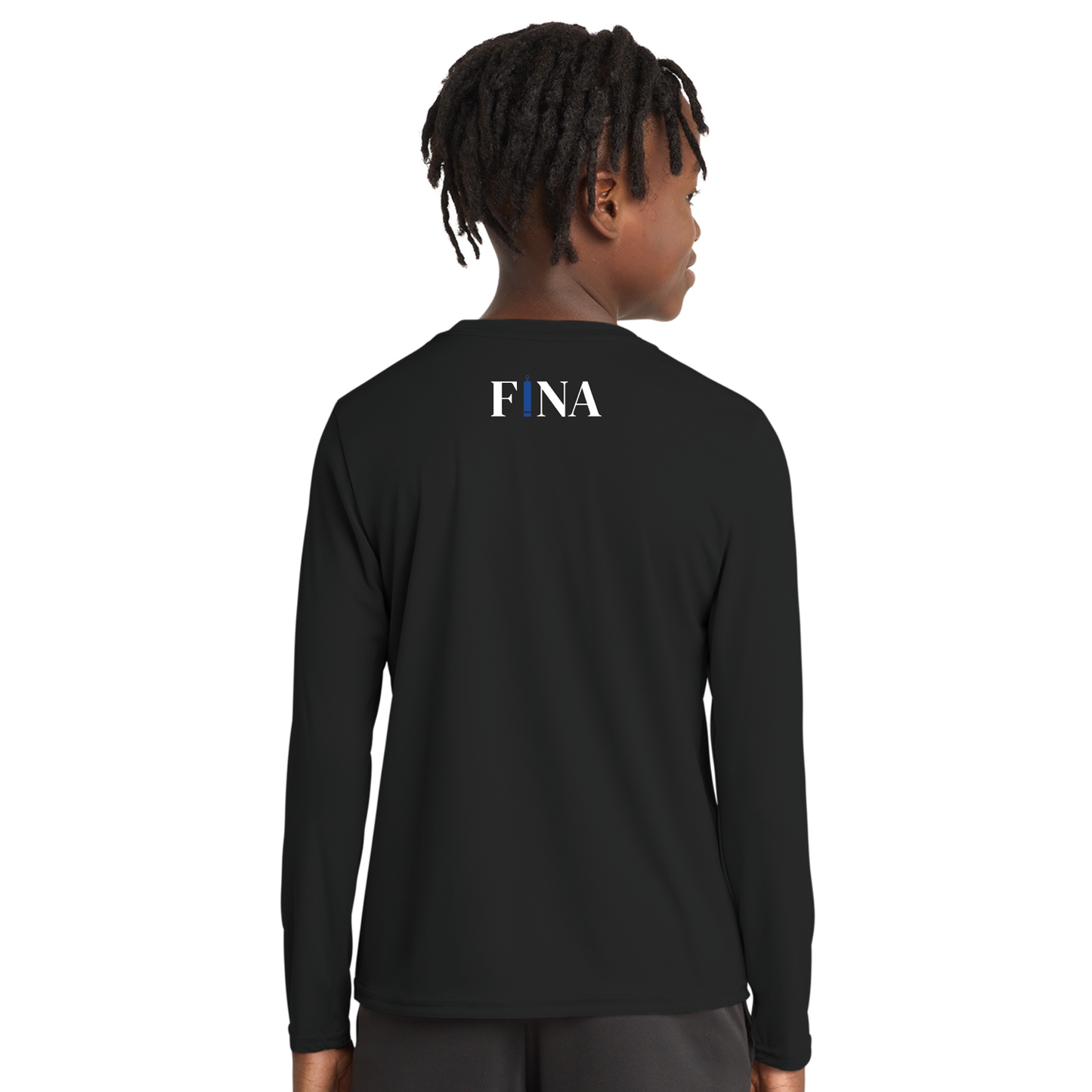 FINA Unisex Youth Long Sleeve Performance Tee - Seal Front / FINA Blue Back