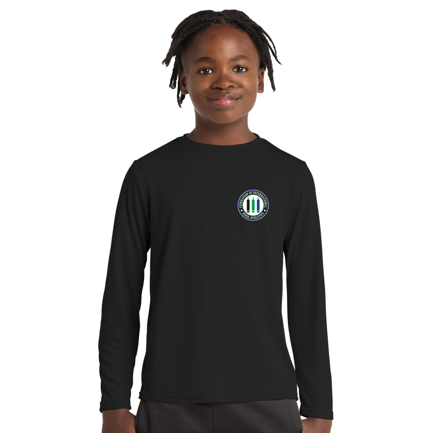 FINA Unisex Youth Long Sleeve Performance Tee - Seal Front / FINA Blue Back