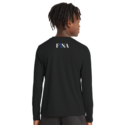 FINA Unisex Youth Long Sleeve Performance Tee - Seal Front / FINA Blue Back