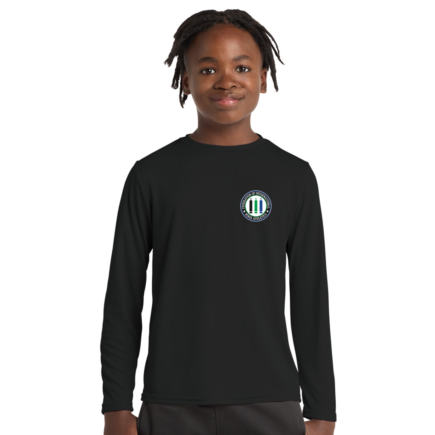 FINA Unisex Youth Long Sleeve Performance Tee - Seal Front / FINA Green Back