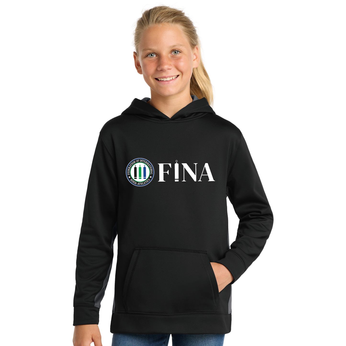 FINA Unisex Youth Performance Fleece Hoodie - Seal + FINA
